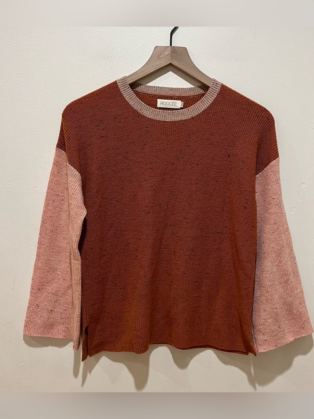 Roolee Color Block Copper Brown and Pink Boxy Wool Sweater - Women’s Size XXS
